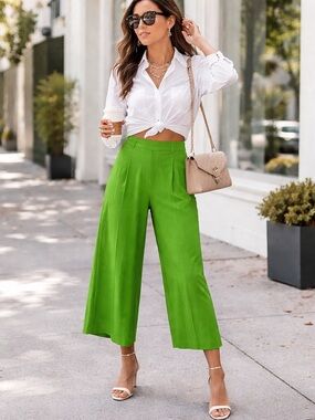 ZARA Lime Green Cropped Wide-Leg Pants NWT | Size L